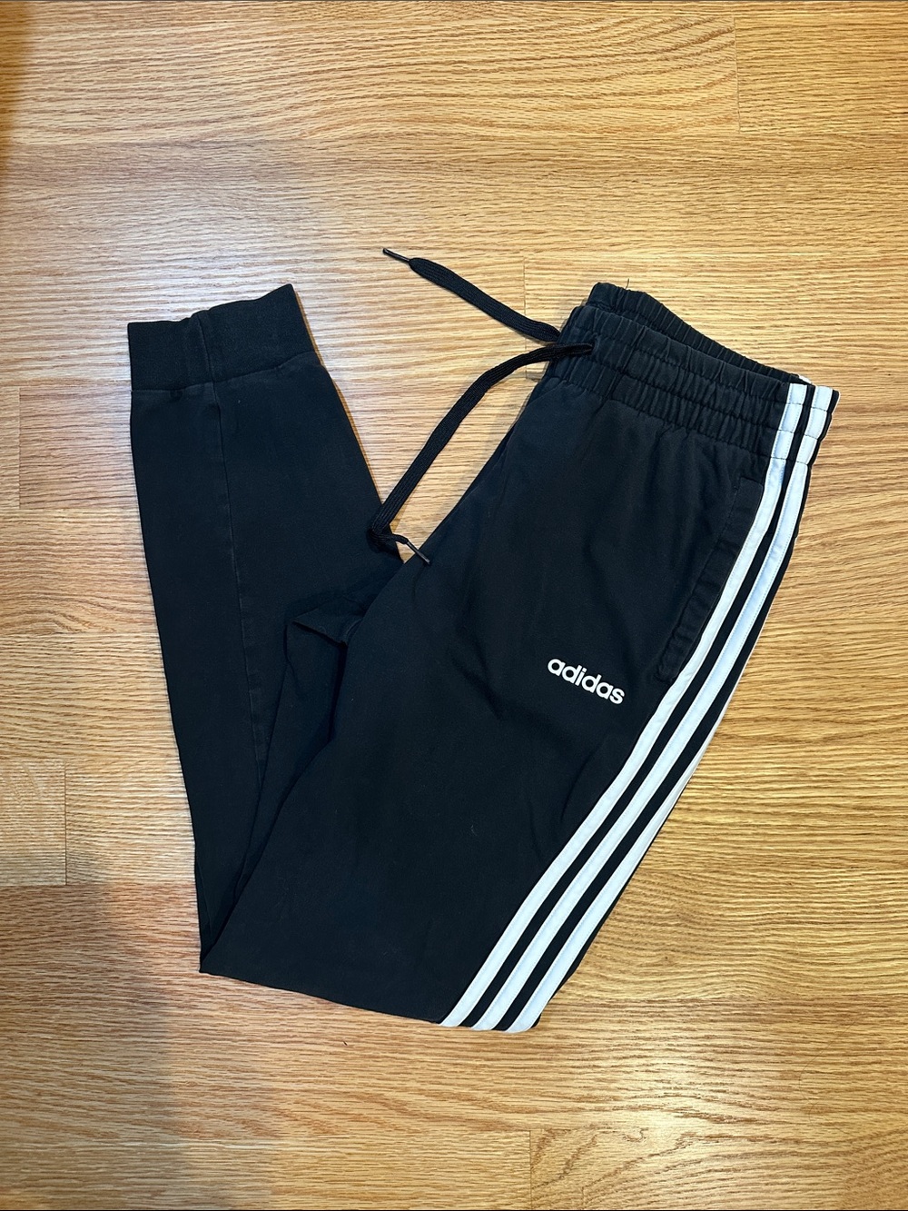 adidas Black Jogger Pants with White Side Stripes - Small